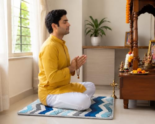 Image of K25 Cotton Praying Sitting Mat with High-Density Foam & Fiber for Extra Bedding | Lightweight Reversible Portable Meditation Mat (Size: 22x18x0.8 Inch, Blue)