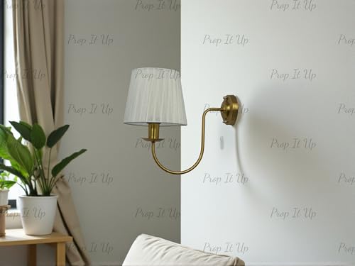 Image of Prop It Up Vintage Wall Sconce Light with White Fabric Shade for Home, Golden Antique Finish wall lamp for Hall, E27 Holder, Metal Frame, Indoor Lighting, Bulb not Included