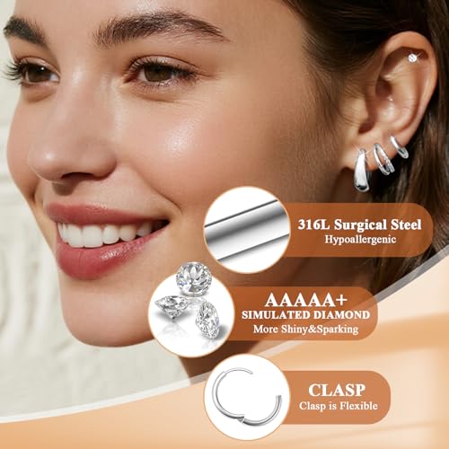 4 Pairs Gold/Silver Hoop Earrings Set for Women 14K Gold Plated Hypoallergenic Surgical Steel Lightweight Cartilage Studs Earrings,Dainty Small Stackable Thick Trendy Jewelry For Sensitive Ears3