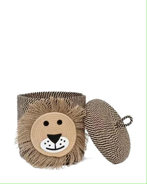 Image of Aroma Brand Kids Lid Basket with Beautiful Characters - Rope Storage Basket for Baby Diaper, Stuffed Animal Storage Bin Rope Basket for Kids Toy, Baby Laundry Baskets with Lid (Brown Lion)