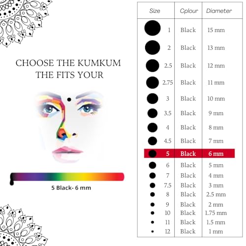 Image of PERPAA Premium Velvet Sticker Kumkum Bindi Box of 15 Flaps - Pottu for Women,Ladies, Girls (Size 5, Diameter 6mm, Black)