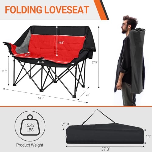 Image of 700LBS 2-Person Heavy Duty Double Camping Chair Loveseat Red