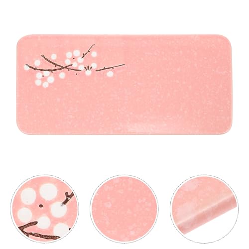 Plato rectangular de cerámica rosa para sushi miniatura 4