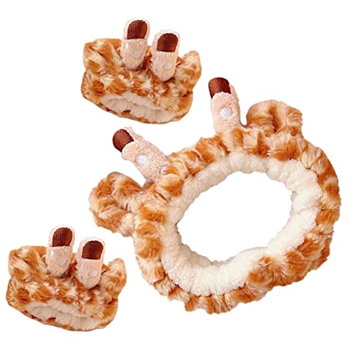 FOMIYES Face Wash Headband: Giraffe Headband with 2 Wristbands, Animal Spa Makeup Wristbands Set