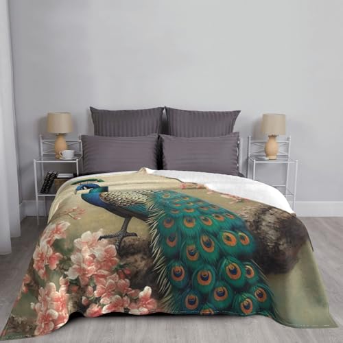 Plaid en flanelle paon oriental couverture douce pour lit - 6