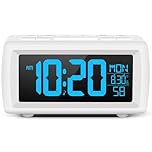 Digital Alarm Clock Radio for Bedroom, Bedside Clock with Large Display, 7 Colour Modes & Auto Dimmer, Dual Alarm, FM Radio, Mains or Battery Desk Clock, Snooze, Sleep Timer, White/Upgrade