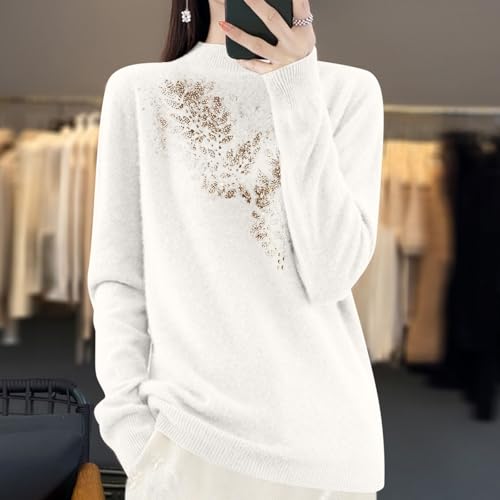 Women Long Sleeve Mock Neck Fashion Sweater, Funny Rhinestone Graphic Comfy Sweaters Pullover Going Out Casual Clothes2