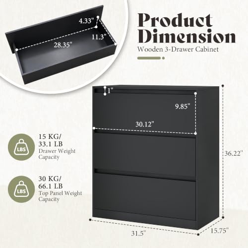 Image of AMERLIFE Modular DIY 3-Drawer Storage Cabinet, 32 x 16 x 36 Inch