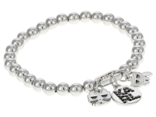Karl Lagerfeld Paris Beaded Charm Stretch Bracelet Rhodium/Jet One Size