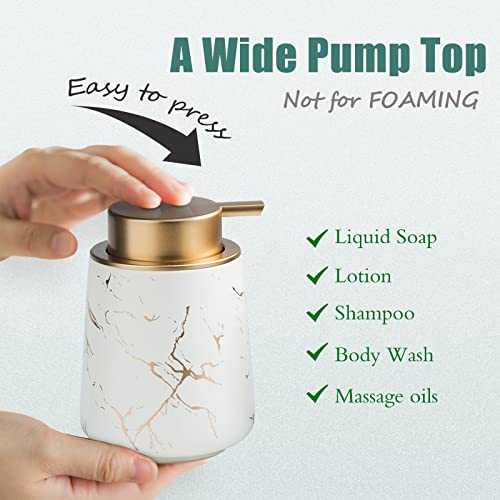 Tmore Ceramic Soap Dispenser 400Ml/13.5Oz Hand Dish Marbling Soap Bottle For Bathroom Durable Refillable Liquid Dispenser Kitchen Sink (Marbling White) #TOP2