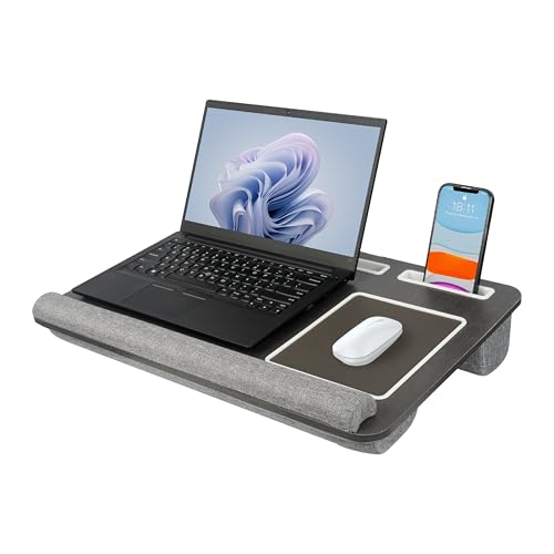 Semiocthome Laptop Lap Tray Desk with Pillow Cushion, Lapboard with Built-in Mouse Pad, Wrist Rest, Phone and Tablet Slot, Fit up to 17