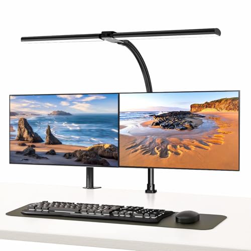 デスクライト LED クリップ Moslumin 24W 幅広 卓上ライト スタンドライト【ダブル光源・高輝度・5色温度・5段階調光・クランプ式・回転可能】電気スタンド 照明 台灯 目に優しい 勉強机・モニター・作業【PSE認証済み日本語説明書】