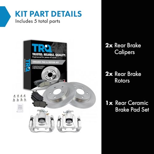 Image of TRQ Rear Brake Pad and Rotor Set Ceramic Solid Rotors Calipers | For 2008-2012 Chrysler Town & Country Grand Caravan 2009-2012 Volkswagen Routan