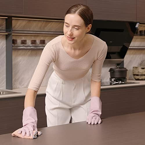 COOLJOB Rubber Cleaning Gloves, 3 Pairs Reusable Scented Household Gloves with Flocked Liner, Non-Slip Waterproof Latex Gloves for Kitchen, Dishwashing, Laundry, Pink, Green, Purple (3 Pairs M)