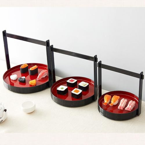 Bandeja japonesa para sushi de plástico rojo con asa pequeña miniatura 6