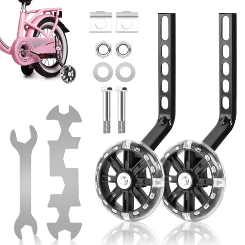 1 Paar Stützräder, Fahrrad Stützräder Universal Stützräder, Einstellbare Sicherheitsstützräder Hilfsrad Kinderfahrrad mit Mute Flash Räder für 12 14 16 18 20 Zoll Single Speed Fahrrad