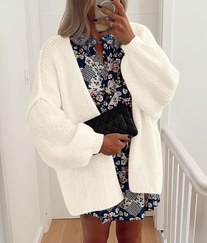 Image of PRETTYGARDEN Womens Oversized Cardigan Sweaters 2026 Fall Long Lantern Sleeve Knit Open Front Lightweight Sweater
