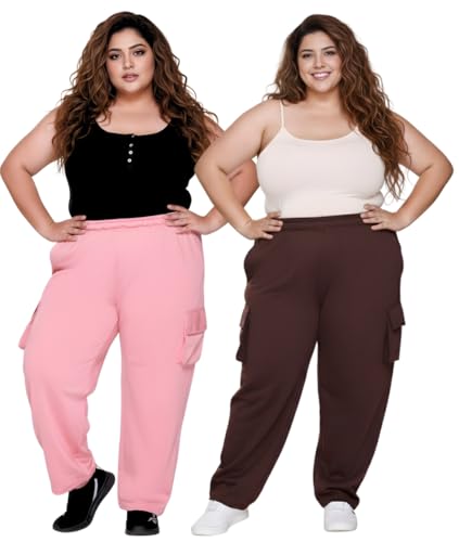 Image of White Moon Plus Size Women's 4 Pocket Cargo Joggers for Gym - Comfortable Track Pants for Women, Cotton Jogger, Ideal Track Pants for Women, Cargo Joggers for Everyday Wear (Pack of 2)