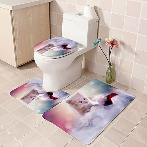 Badezimmer Teppich Set Weich Waschbar Badezimmerteppich 3 TLG rutschfeste Badeteppich WC Vorleger Deckelbezug U-förmige Konturmatte Memory Schaum Badezimmermatte ( Leichte Tierkatze )