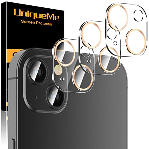 Protection caméra iPhone 13 et 13 Mini UniqueMe en verre trempé 9H couleur or