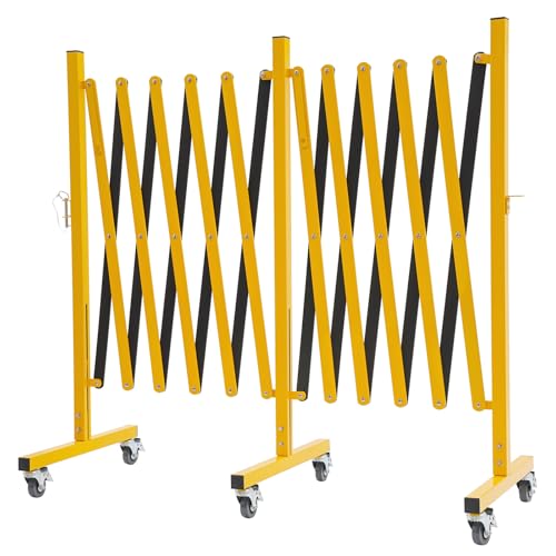 Eleeferri Industrial Expandable Metal Barricade Gate Outdoor, 16FT Folding Security Gate, Expandable Mobile Barricade, Retractable Safety Barrier with Wheels, Adjustable Traffic Fence for Yellow Black