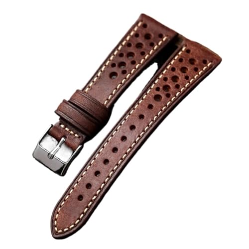 JIANGY RHAIYAN Adecuado for correa de reloj antigua 18 20 22MM estilo suave y transpirable pulsera de cuero de vaca de primera capa, correa hecha a mano for hombres (Color : Maroon, Size : 20mm)