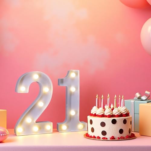 Image of LED Light Up Numbers, Marquee Number Sign for 21st Birthday Decor(21) | Battery Powered LED Lighted Numbers, Marquee Light Up Sign for Birthday Party Centerpieces Home Wall Decor Night Light