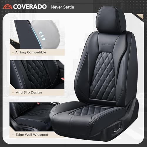 Image of Coverado Car Seat Covers Front Seats, 2-Pack Black Seat Covers for Cars, Waterproof Nappa Leather Car Seat Covers for Cars, Car Seat Protector Car Seat Cushion Universal Fit for Most Cars Truck SUV