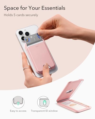 Image of ESR Upgraded for Aura MagSafe Wallet, 5 Card-Holder, Magnetic Wallet with Adjustable Stand,for iPhone 17e /17 /16 /15 /14 /13 /12,Google Pixel 10 /Pro /Pro XL,Not for Mini, Vegan Leather, Bubblegum Pink