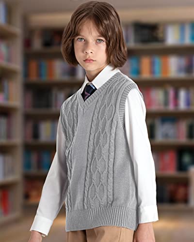 Image of JSTEX Boys Sweater Vest 100% Cotton Kids Uniform Vest V-Neck Sleeveless Knit Pullover for Boy Girls Toddler Size 4-14