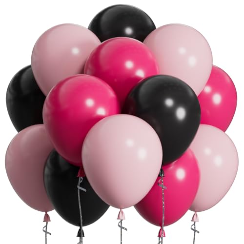 SUWEN Hot Pink and Black Balloon 60Pcs 12 Inch Hot Light Pink Black