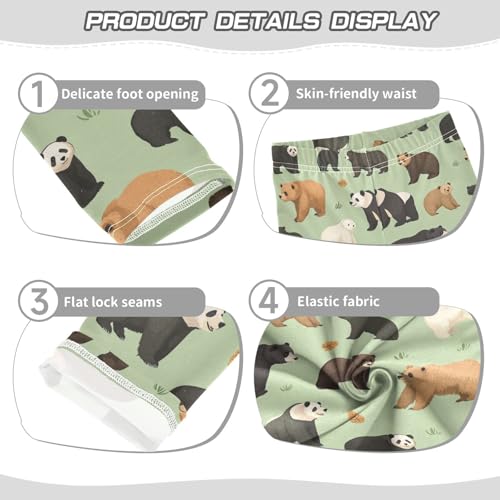 Wusikd Bear Panda Girls' Leggings Toddler Doodles Kids Yoga Pants Dance Active Tights 4T3