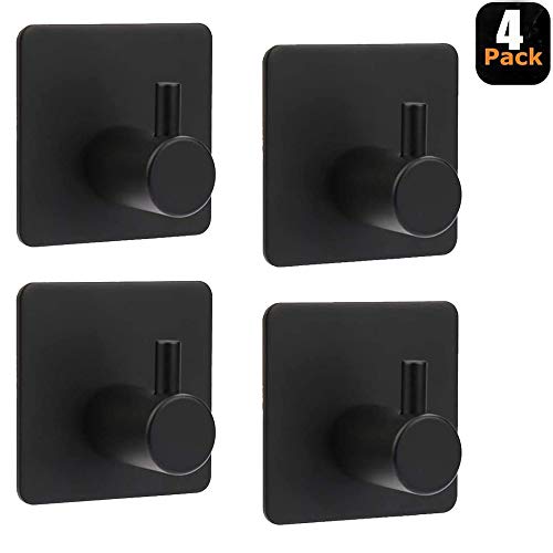 Preisvergleich Produktbild Kuson Handtuchhaken Selbstklebend Klebehaken 304 Edelstahl Wandhaken Selbstklebend Handtuchhalter Ohne Bohren Schwarz für Bad Toilette Küche Büro 4 Stück