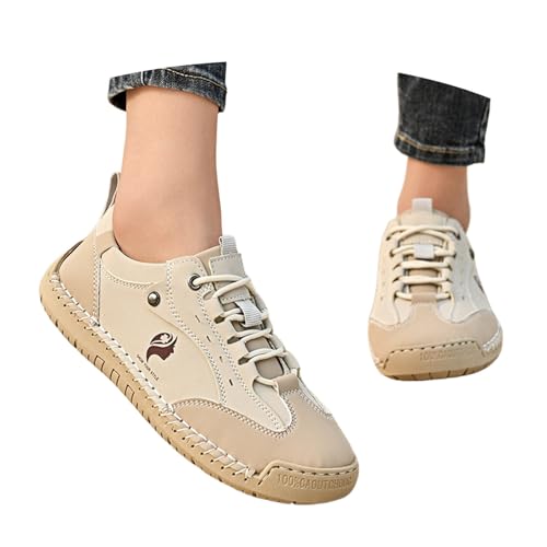Chaussures décontractées pour femmes au design bicolore beige et à lacet classique