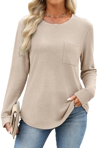 WIHOLL Long Sleeve Shirts for Women Waffle Knit Trendy Fall Fashion 2025 Dressy Casual Blouses Teacher Outfits2