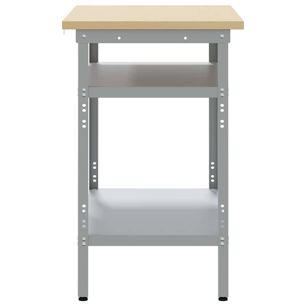 Mesa de trabajo gris 100 x 55 x 85 cm de acero con recubrimiento en polvo, banco de trabajo con 2 estantes metálicos, patas ajustables en altura, para taller, garaje, sótano y sala de ocio