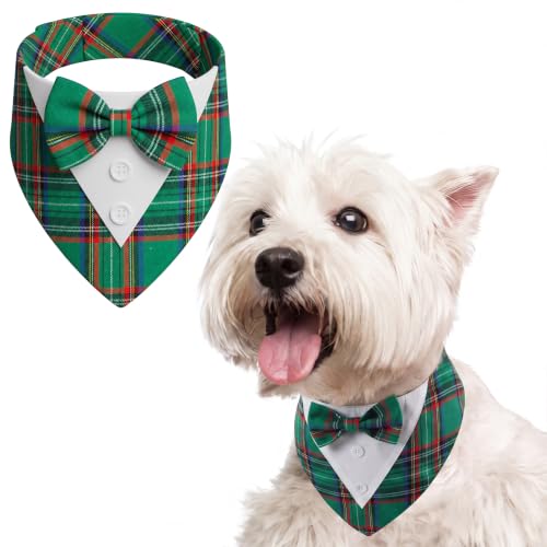 FUAMEY Dog Tuxedo, Christmas Bow Ties for Dogs Holiday Plaid Dog Bandanas