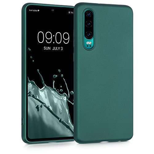 kwmobile Funda para Huawei P30 Carcasa - Case TPU y Silicona Ultrafino - Antigolpes con Bordes elevados - Apto Carga inalámbrica - petróleo Metalizado