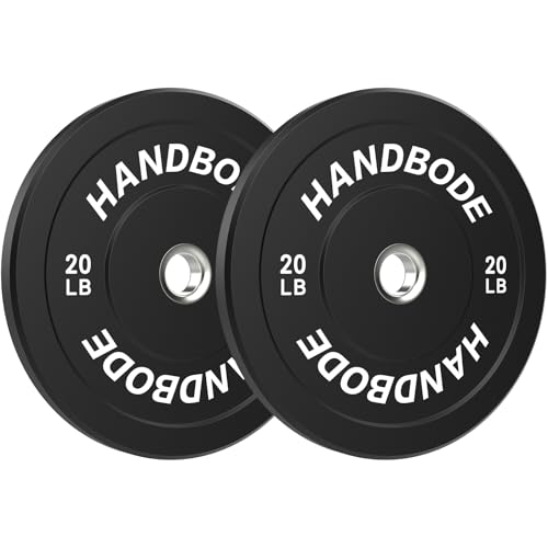 HANDBODE Bumper Plates, 20 lb Olympic Weight Plates Set of 2, Rubber Bumper Weights Plate with 2 Inch Steel Insert for Barbell, Standard Strength Training Plates for Weightlifting