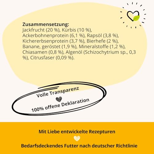 BugBell 400g Nassfutter, Pflanzlich & Vollwertig, Purinarm , Napferlebnis mit Jackfrucht, für aktive Hunde, Banane & Chia & L-Carnitin als Energielieferanten, hergestellt in DE
