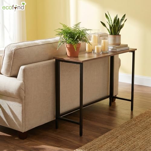 Image of ecofynd 31 Inch Console Table, Metal with Engineered Wooden top for Long Narrow Hallway, Entryway, Living Room, Dining Room, Office, Home Side Table Storage Shelf (BLKBRN, CT006)