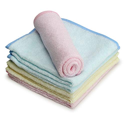 Image of Kassy Pop Baby Bamboo Cotton Washcloths- Natural Muslin Cotton Baby Wipes - Soft Newborn Baby Face Towel and Muslin Washcloth for Sensitive Skin, 6 Pack 10x10 inches, Multicolor