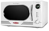 Nostalgia NRMO11WH6A 1000 Watt Power Retro Countertop Microwave Oven Easy to Clean with Removable Glass Turntable-Child Safety Lock-12 Programs-Digital Clock, 1.1 Cu. Ft, White