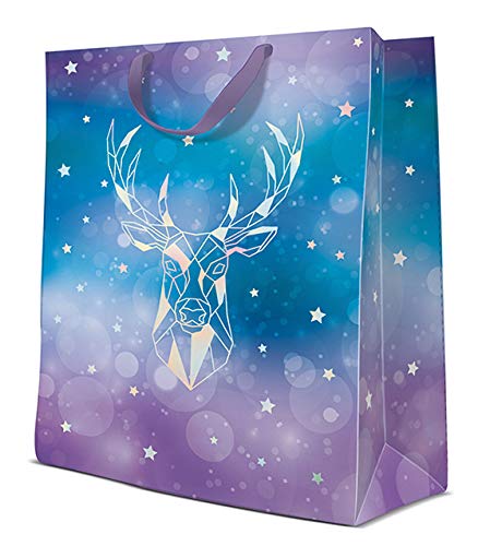 Grand sac cadeau de Noël hologramme cerf 30x12x41 cm pour emballage de fête
