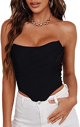 CORSKI Mesh Corset Underbust Strapless Bustier Boned Backless Crop Tops Off Shoulder Aesthetic Bodyshaper for Women L