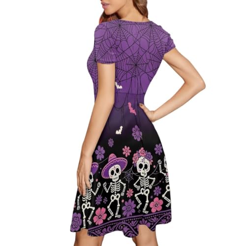 Image of HUGS IDEA Womens Puffy Swing Midi Dress Round Neck Short Sleeve Party A-Line Dresses