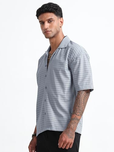 Image of JUARI BE A GENTLEMAN Micro Polyester Breathable Drop Shoulder Shirt with Modern Texture Design Perfect for Casual wear and All-Season Comfort