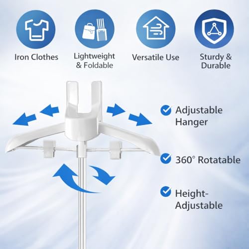 Image of DOCAT Adjustable Garment Steamer Rack for Clothes | Portable Steam Iron Stand with Rotating Hanger & Clips | Height Adjustable Ironing Hanger Stand for Shirts, Suits, Dresses & Pants