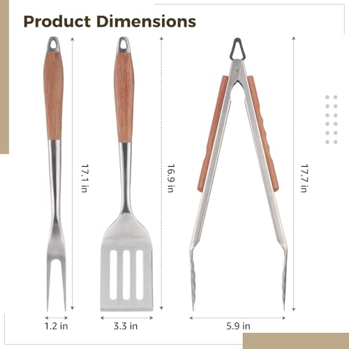 Set 3 piezas herramientas para parrilla acero y madera miniatura 6