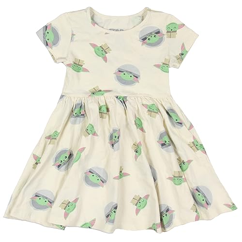 Star Wars Toddler Girls' The Mandalorian Baby Yoda Creme Short Sleeve Dress2